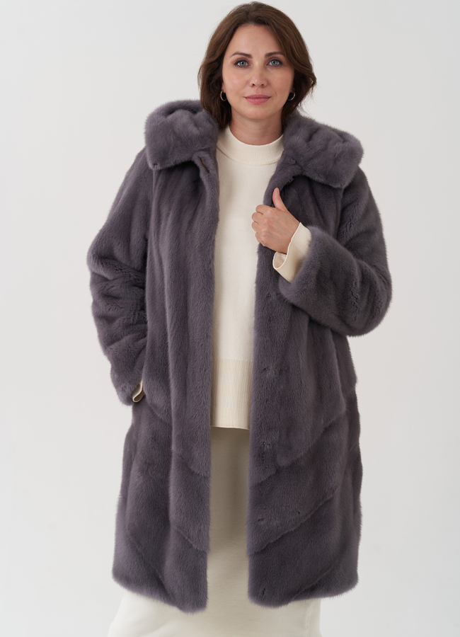 Шуба из норки с капюшоном  модель № 81170 в рассрочку