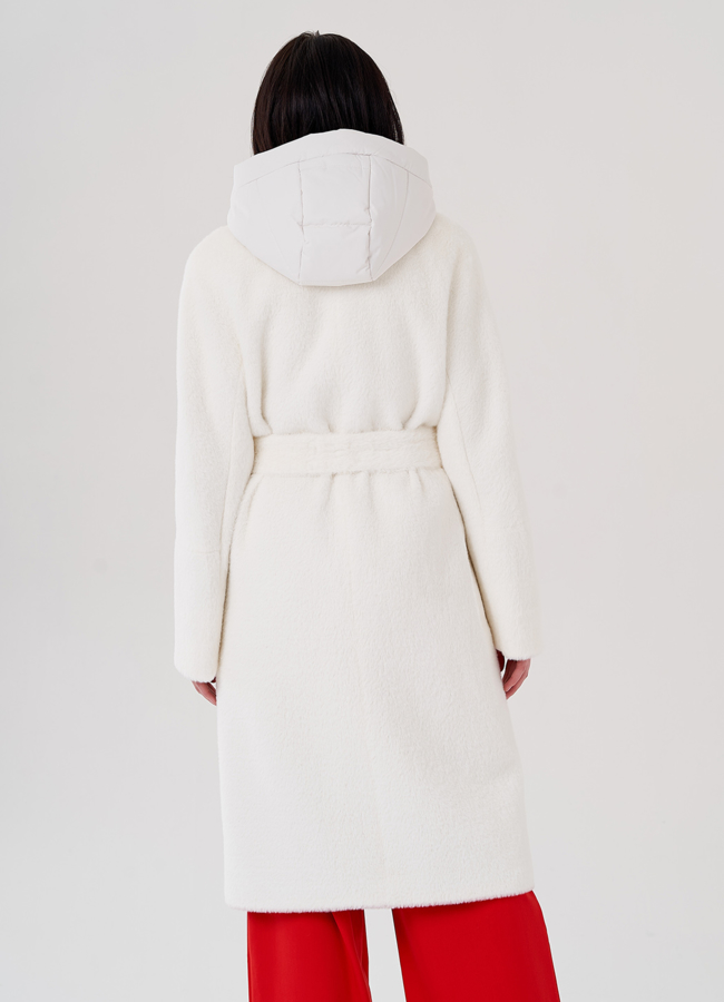 фото Женское пальто со съёмным капюшоном модель № 24325