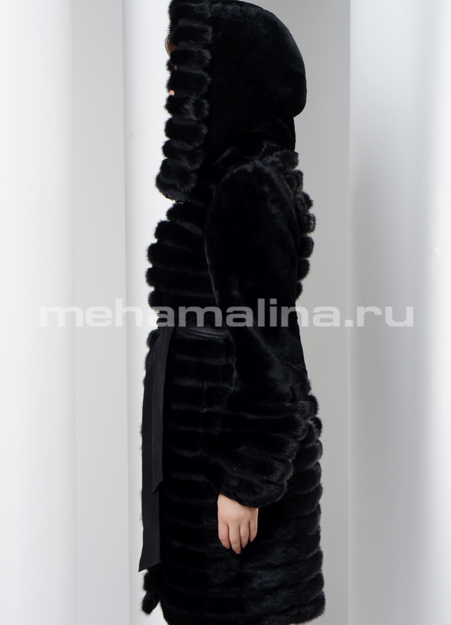 Норковая шуба с капюшоном модель № S-542 универмаг малина