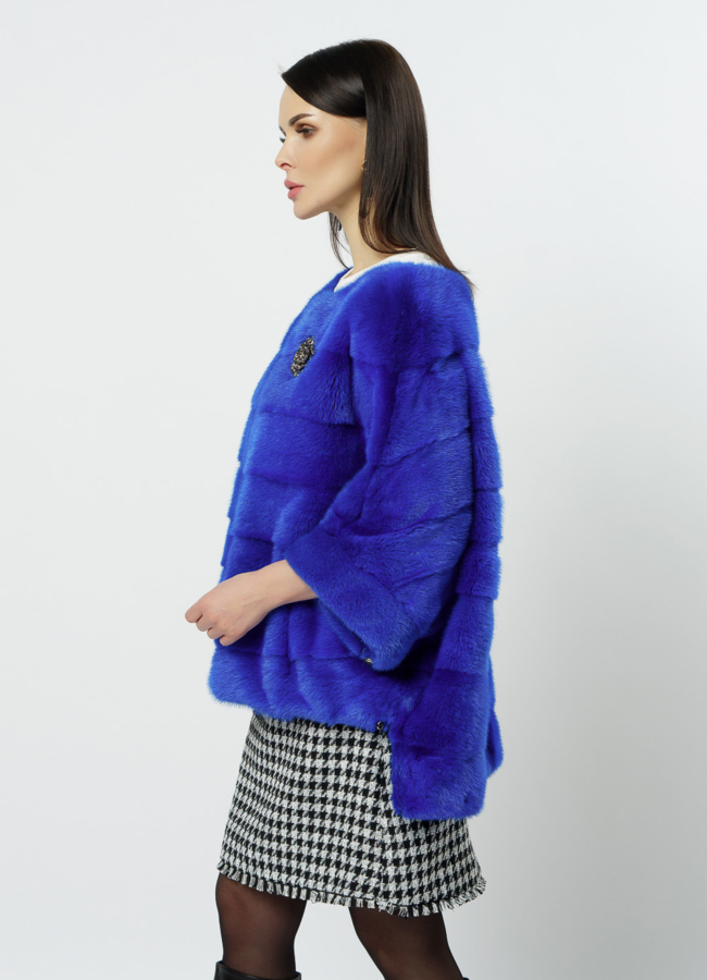 Куртка из норки синего цвета на молнии модель № S-1112 универмаг малина