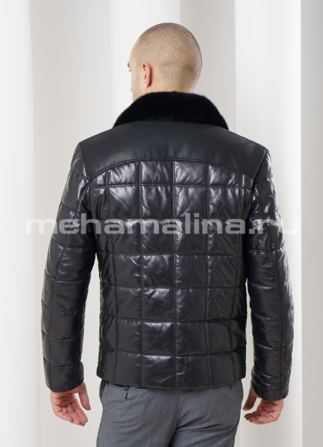 Кожаный пуховик с норкой модель № ПМ-53 в кредит