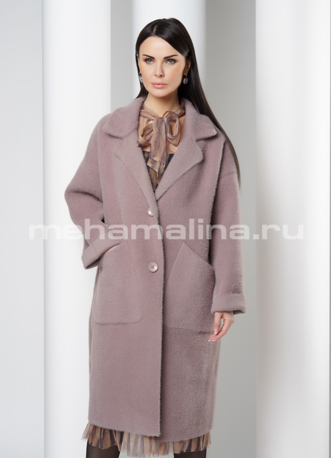 Пальто женское oversize модель № 9807 меха малина