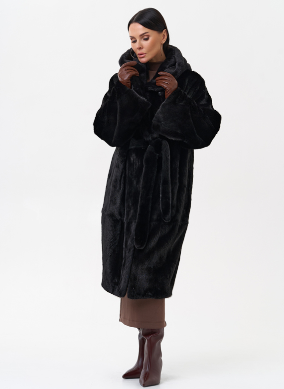 Норковая шуба с капюшоном 