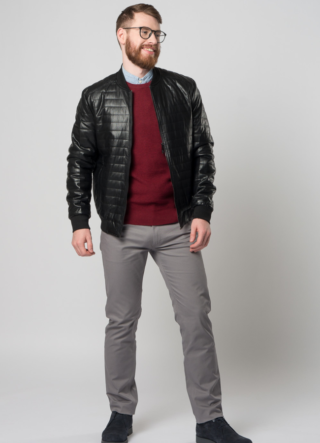 фото Бомбер из эко кожи черного цвета модель № 715