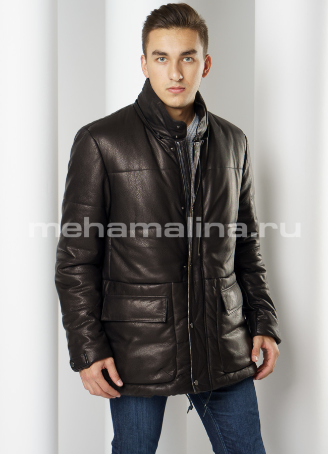 Пуховик Perre из натуральной кожи  модель № ПМ-93 универмаг малина