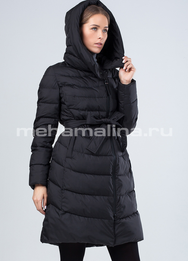 Пуховик женский на биопухе модель № П-285 меха малина