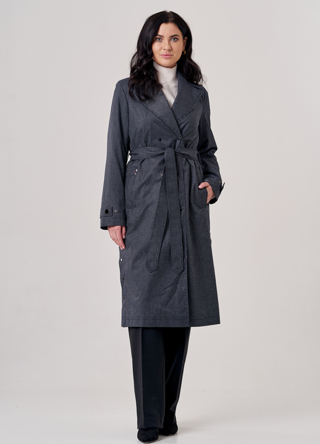 фото Плащ женский утепленный серого цвета модель № 20715