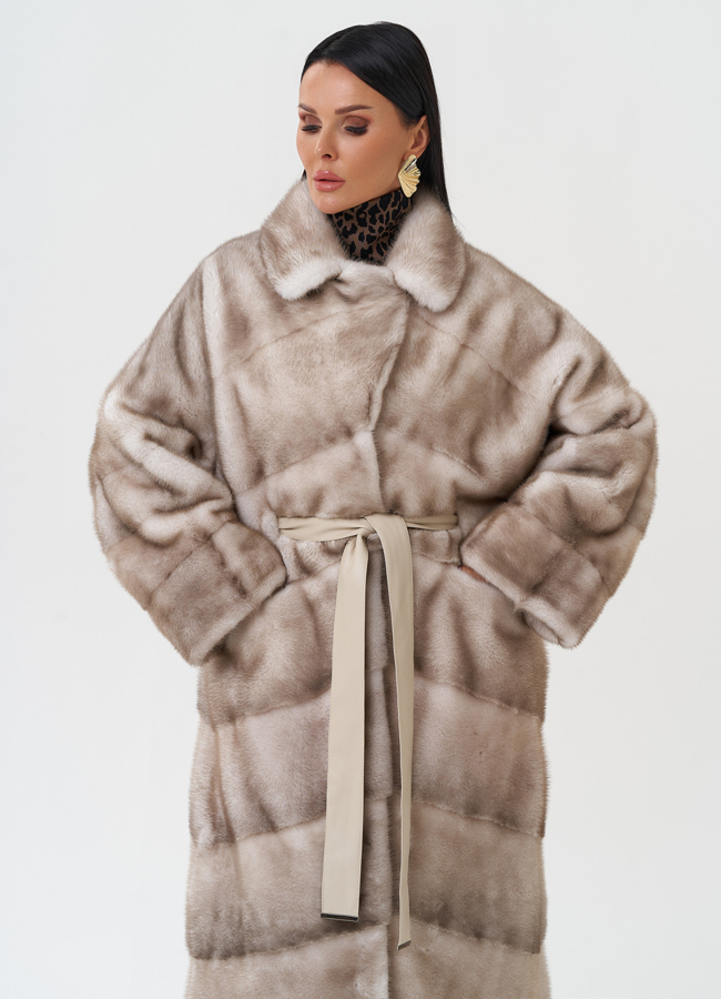 Длинная шуба из меха норки модель № 28126 в рассрочку