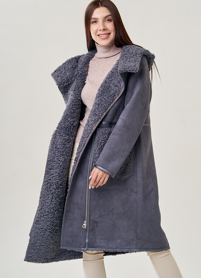 Женская дубленка из эко кожи в цвете графит модель № 23069 универмаг малина