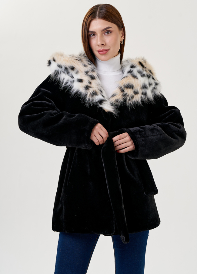 Женское полупальто из искусственного меха с капюшоном  модель № 23616 универмаг малина