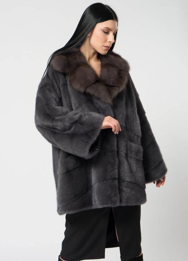 Короткая шуба из норки с английский воротником модель № 1504 универмаг малина