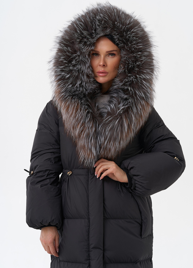 Пуховик с капюшоном отделка блюфрост модель № 29361 меха малина