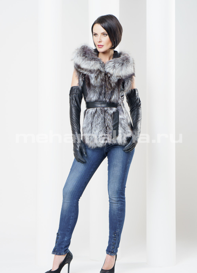 Меховой жилет, с капюшоном модель № M-58 в кредит