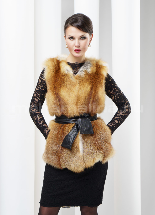 Меховой жилет из лисы модель № M-27 меха малина