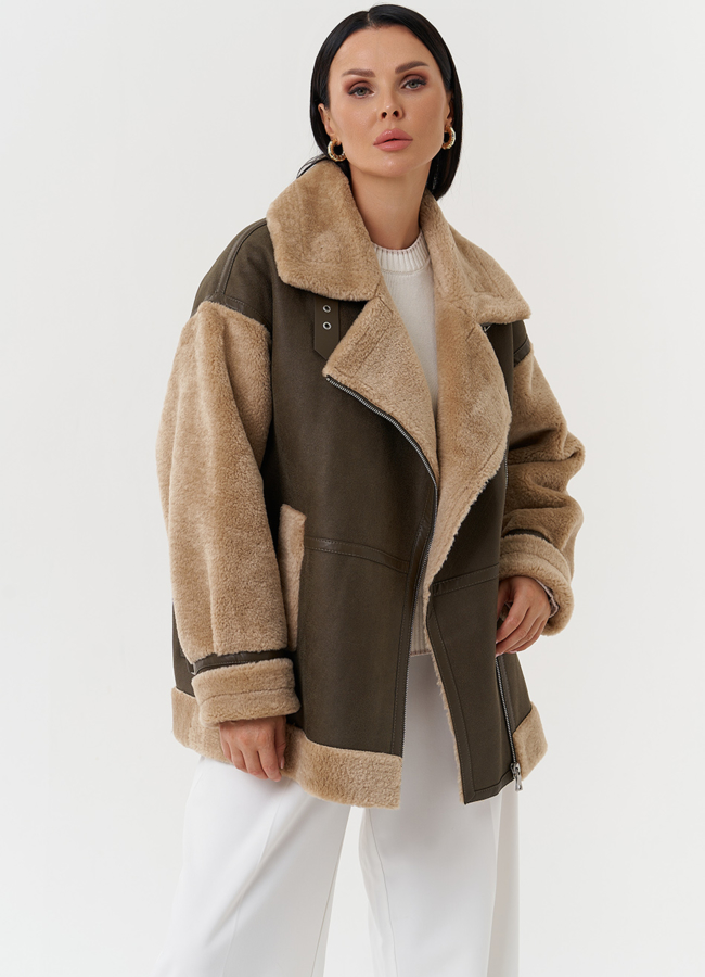 Оверсайз дубленка из эко кожи модель № 28533 универмаг малина