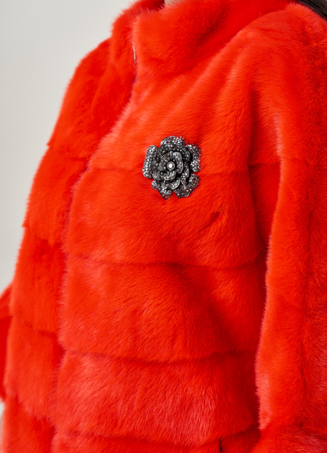Куртка из норки на молнии оранжевого цвета модель № 23113 в рассрочку