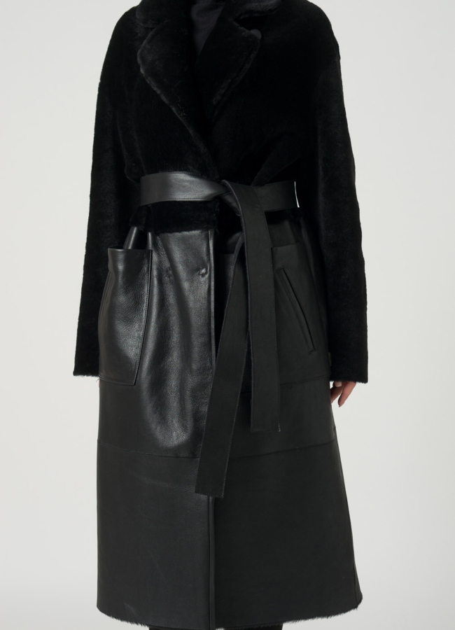 Двусторонняя женская дубленка с английским воротником модель № 22246 универмаг малина