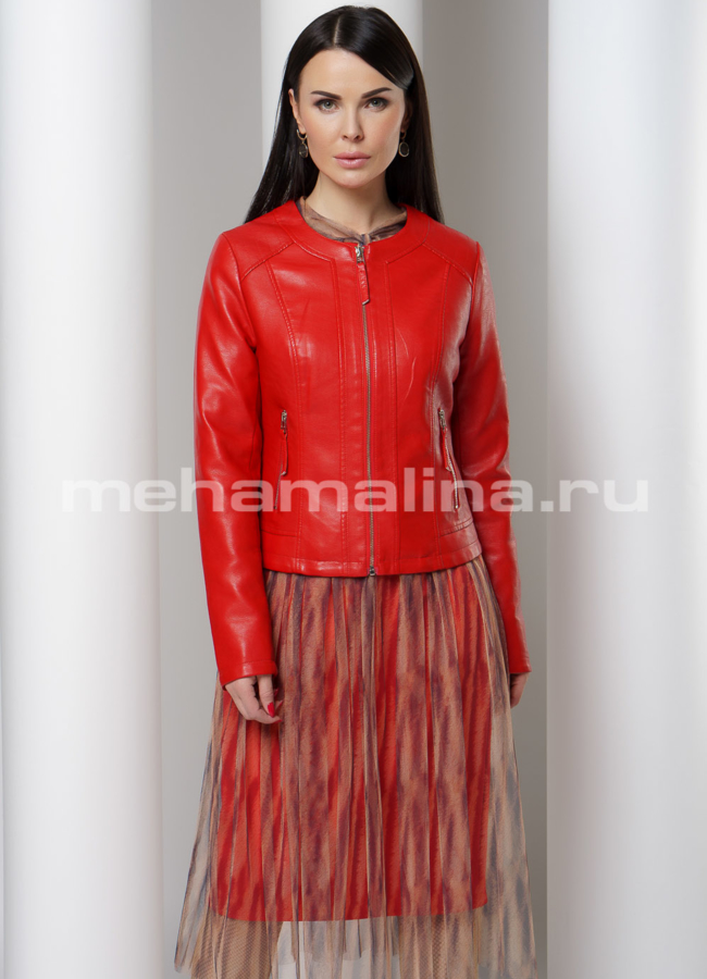 фото Куртка из эко кожи красного цвета  модель № 1216
