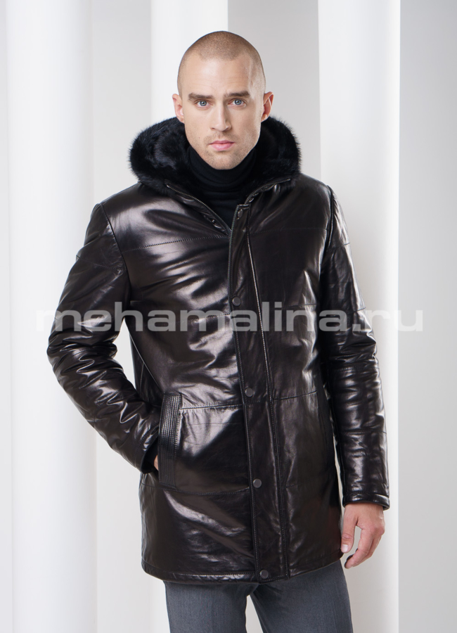 фото Дубленка мужская с капюшоном из норки модель № DM-71