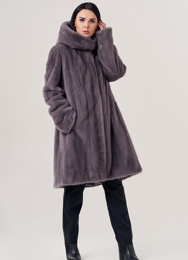 фото Шуба из норки с капюшоном  модель № 23326