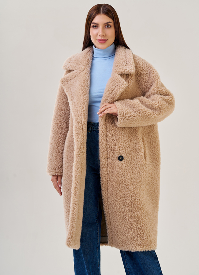 Шуба из шерсти с английским воротником на пуговицах  модель № 19426 универмаг малина