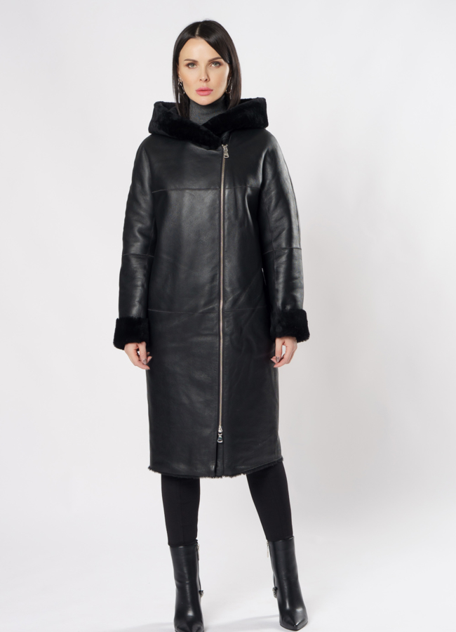 фото Дубленка черного цвета на молнии модель № 3437