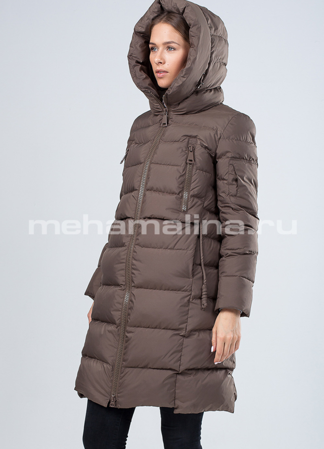 Пуховик на биопухе модель № П-271 меха малина