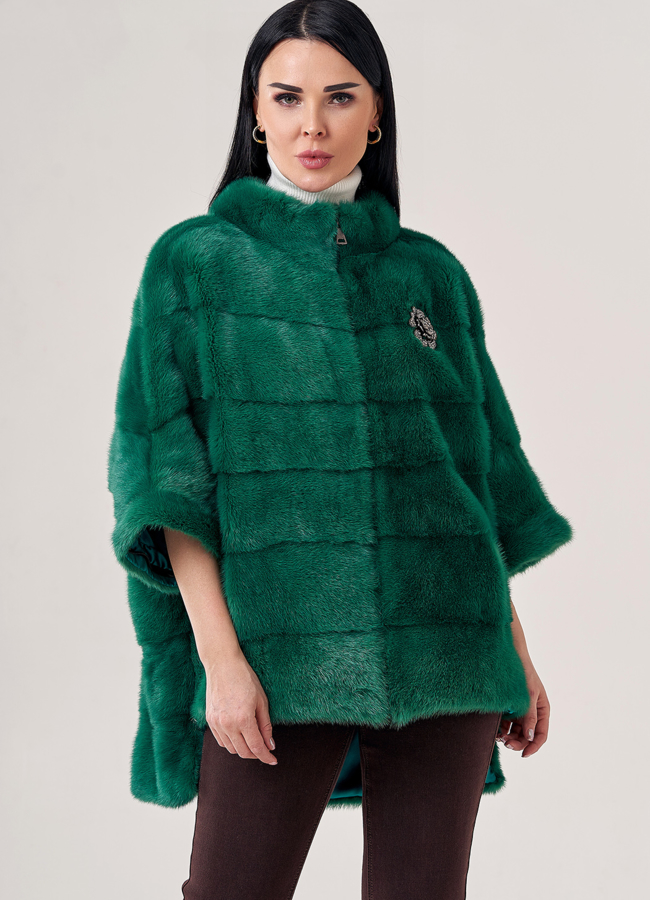 Короткая шуба из норки на молнии  модель № 23822 меха малина