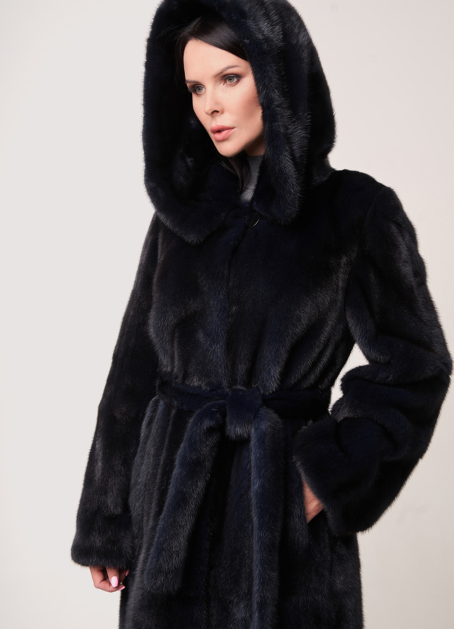 Норковая шуба прямая под пояс модель № S-758 универмаг малина