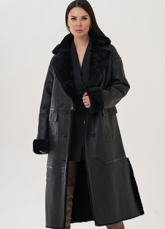 Женская дубленка с английским воротником  модель № 26044 в рассрочку