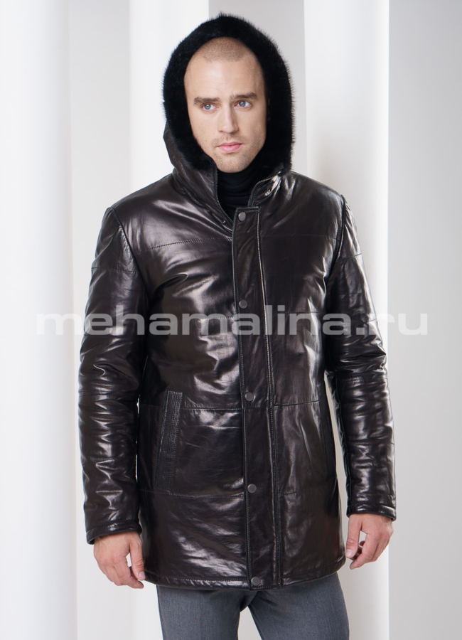 Дубленка мужская с капюшоном из норки модель № DM-71 универмаг малина