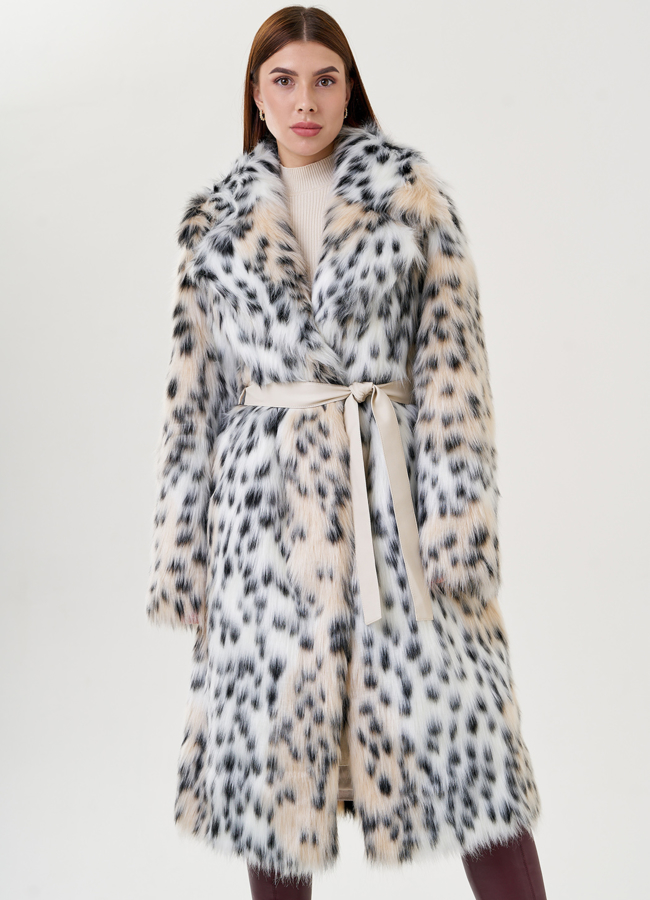 Женское пальто из искусственной рыси  модель № 23614 меха малина