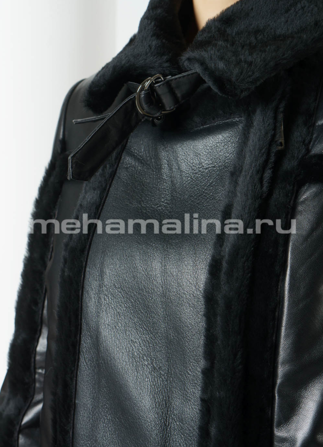 Удлиненная кожаная куртка на молнии с отложным воротником модель № 15927 универмаг малина