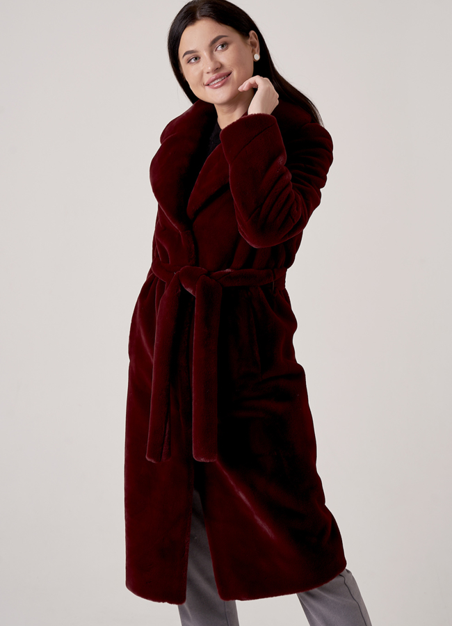 Шуба из искусственного меха в бордовом цвете модель № 1831 универмаг малина