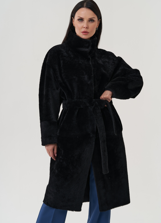 Женская дубленка в черном цвете модель № 25525 в кредит