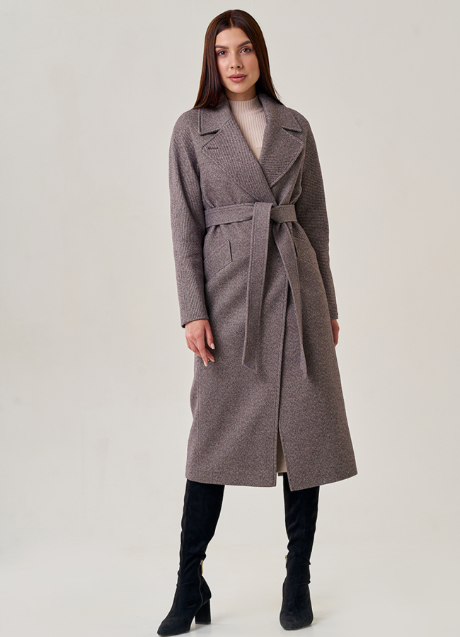 Удлиненное женское пальто  модель № 22946 меха малина