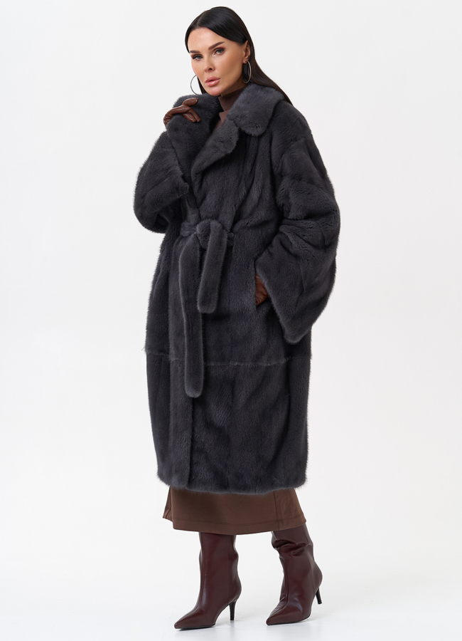 Норковая шуба с английским воротником  модель № 29166 меха малина