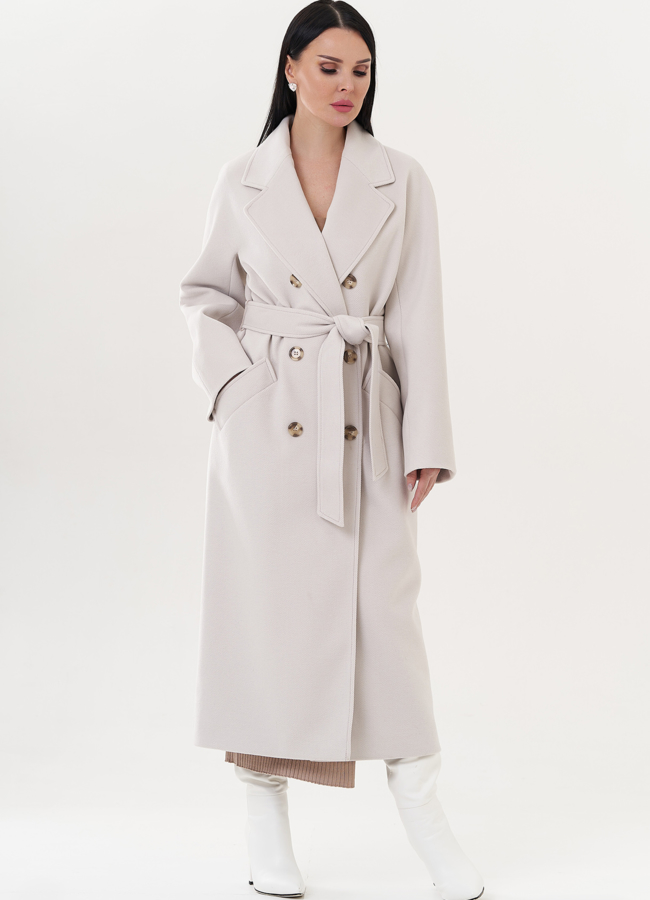 Женское длинное пальто кремового цвета модель № 26425 в рассрочку