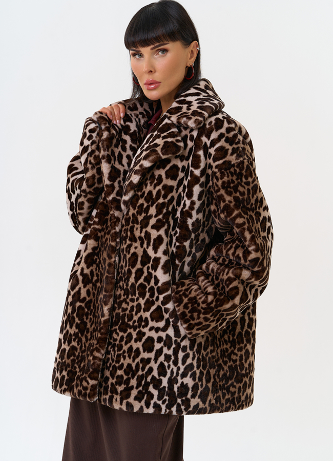 Женская шуба из эко меха с анималистическим принтом модель № 31278 меха малина Женская шуба из эко меха с анималистическим принтом модель № 31278 меха малина