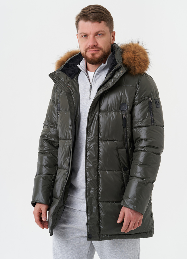 Пуховик с капюшоном из меха енота модель № 28824 универмаг малина