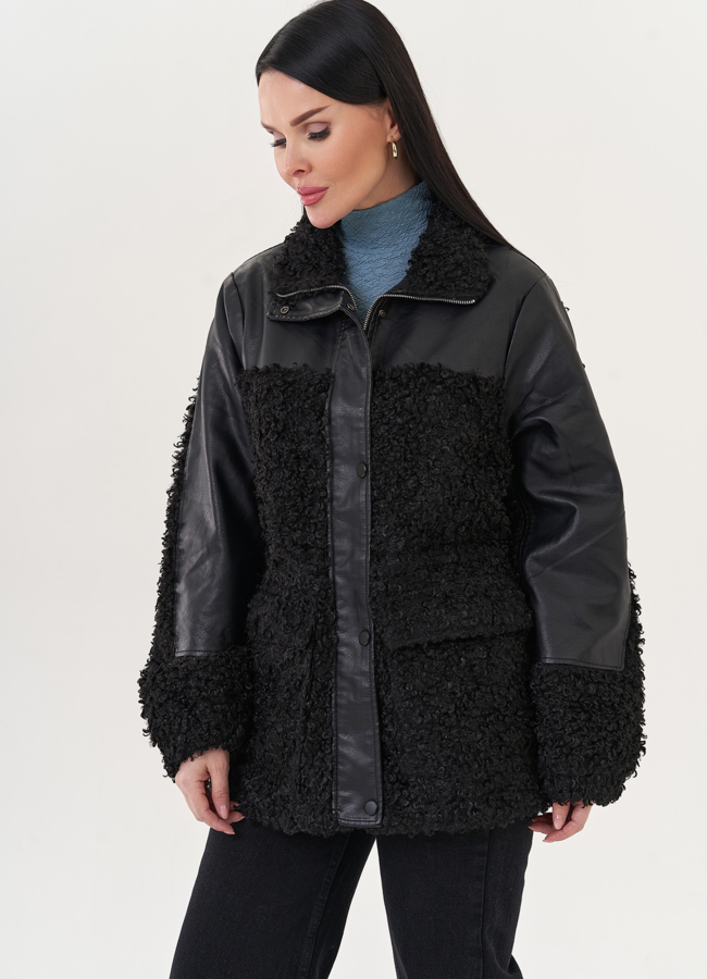 Комбинированный жакет с эко мехом модель № 26853 меха малина