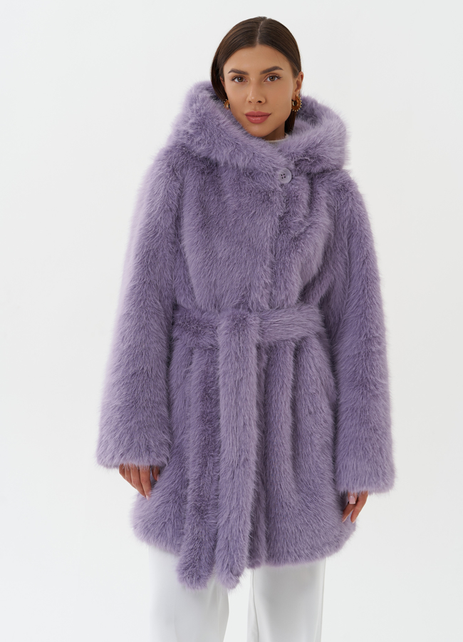 Полупальто из эко меха с капюшоном модель № 27805 меха малина