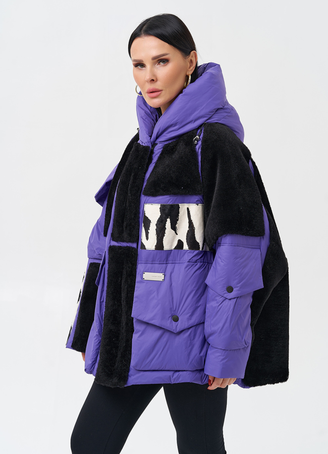 Комбинированный женский пуховик с капюшоном модель № 28374 универмаг малина