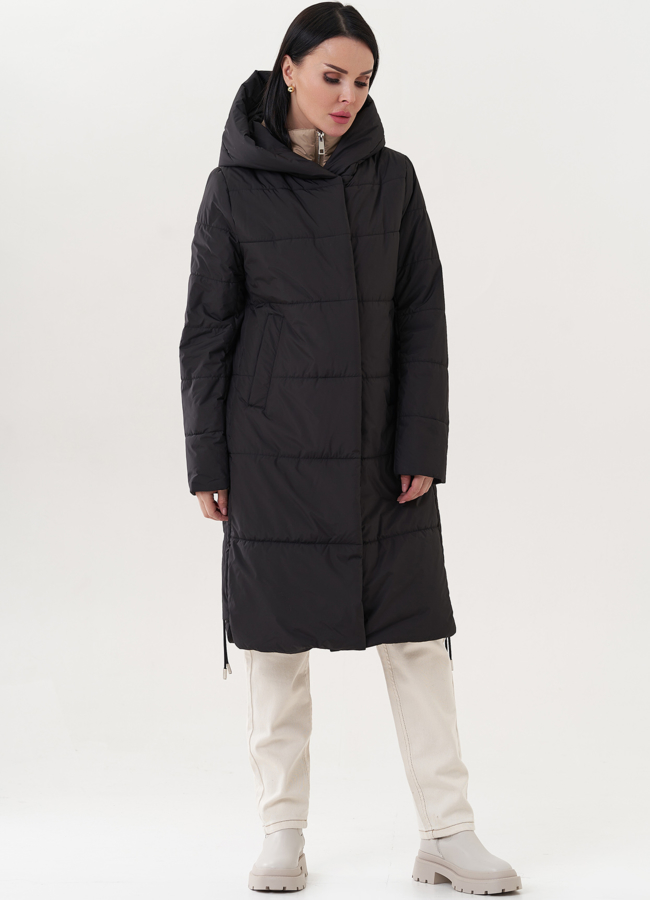 Удлиненная куртка с манишкой модель № 26743 меха малина