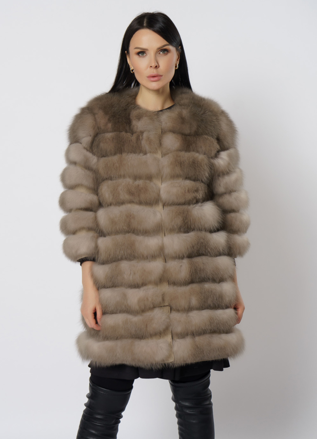 Удлиненная шуба из песца модель № 21724 меха малина