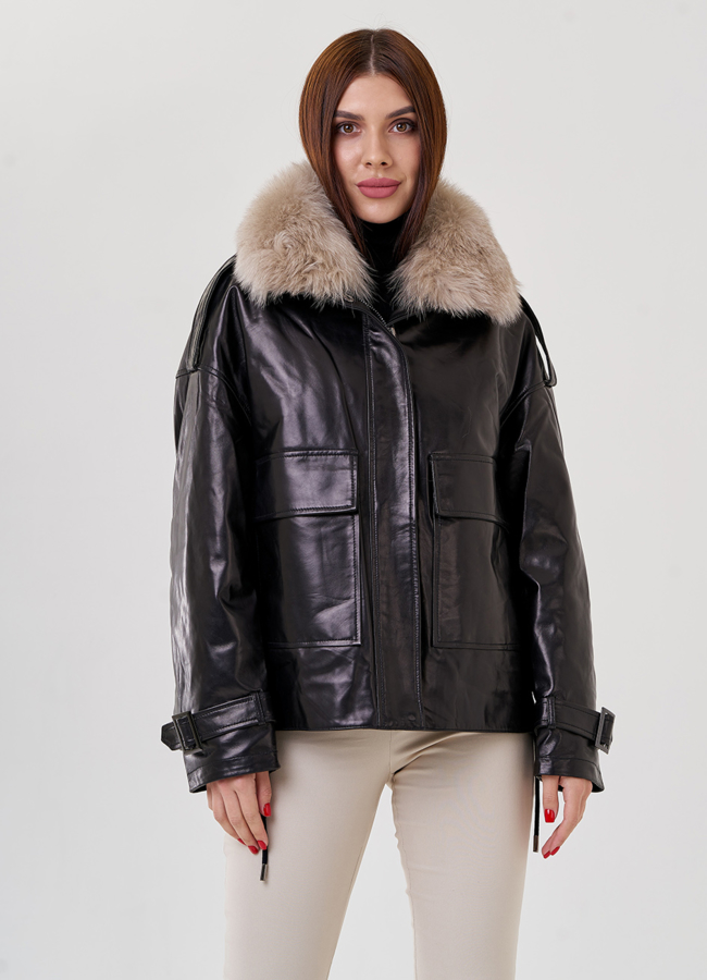 Куртка из кожи с мехом модель № 79226 универмаг малина