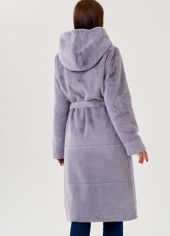 Женское пальто из эко меха с капюшоном  модель № 79337 универмаг малина