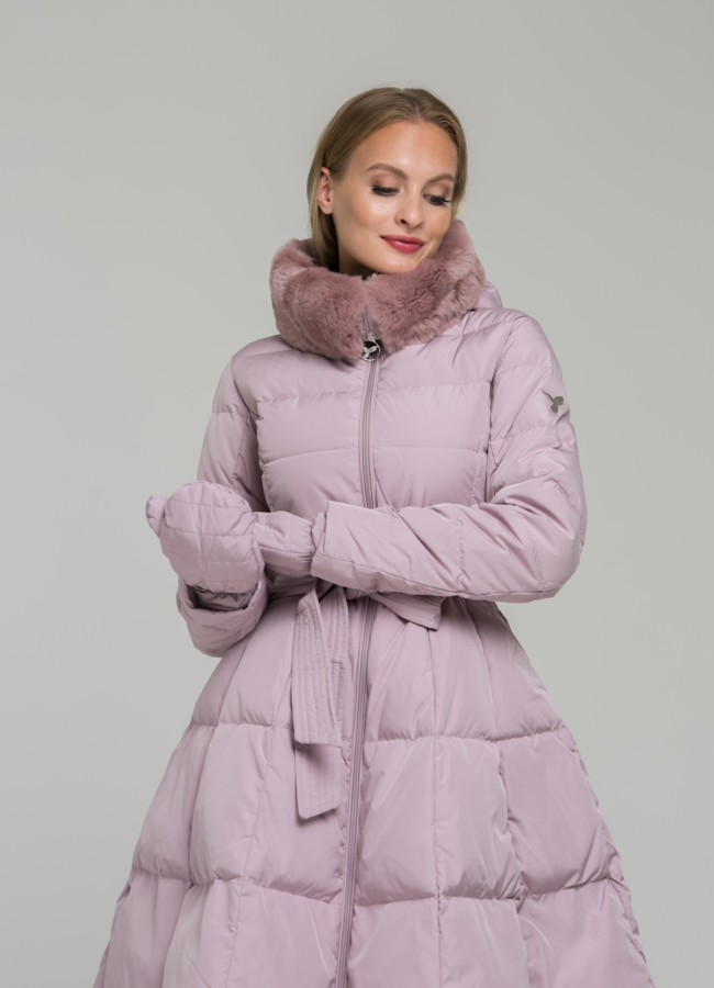 Пуховик ODRI с рукавицами  модель № П-249 меха малина