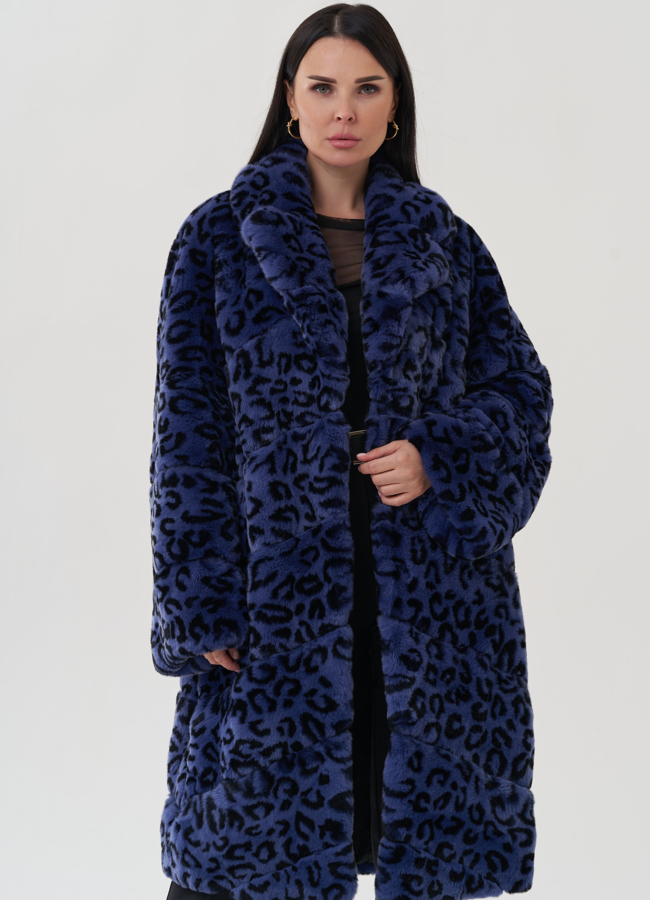 Шуба из меха кролика с анималистичным принтом модель № 25312 меха малина