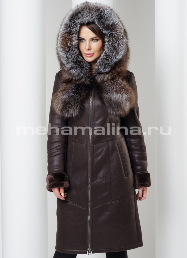 Дубленка с капюшоном модель № D-192 универмаг малина